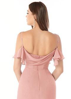 Azazie Emeralda Robes de demoiselle d'honneur Robe Fourreau en Mousseline de soie Épaule décolletée Rosette image5
