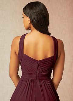 Azazie Hillian Abiti da Damigella Abito A-Line in Maglia con Scollo Halter a Pieghe Cabernet image6