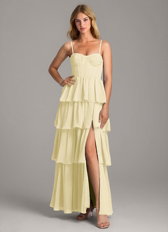 Azazie Alanna Robes de demoiselle d'honneur Robe Trapèze en Mousseline de soie Encolure en Forme de Cœur Sorbet Citron image3