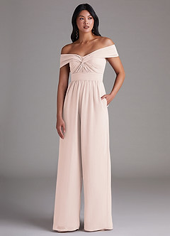 Azazie Lamara Bridesmaid Dresses Rose Petal Off the Shoulder Chiffon Convertible Jumpsuit image1