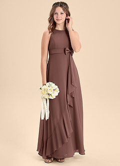 Azazie Lilenne Junior Espresso A-Line Bow Chiffon Dress image3