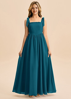 Azazie Delia Junior Abito A-Line in Chiffon Fiocco Blu Inchiostro image5