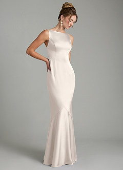 Azazie Tamera Robes de demoiselle d'honneur Robe Sirène en Satin extensible Plissé Albâtre Blanc image7