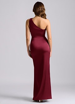 Azazie Akilah Bridesmaid Dresses Burgundy Mermaid One Shoulder Stretch Satin Dress image2
