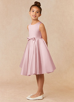 Azazie Coco Blumenmädchenkleider A-Linie Schleifen Matte Satin Kleid Puderrosa image2