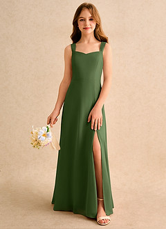 Azazie Makani Girls Formal Flower Girl Dresses Olive A-Line Sweetheart Neckline Chiffon Dress image3
