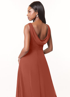 Azazie Karina Bridesmaid Dresses Clay A-Line Pleated Chiffon Dress image4