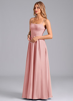 Azazie Elita Bridesmaid Dresses Powder Pink A-Line Pleated Stretch Satin Dress image4