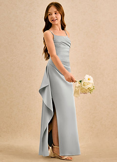 Azazie Cannoli Girls Formal Flower Girl Dresses Silver A-Line Pleated Stretch Satin Dress image5