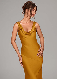 Azazie Rylina Bridesmaid Dresses Butterscotch Mermaid Stretch Satin Dress image6