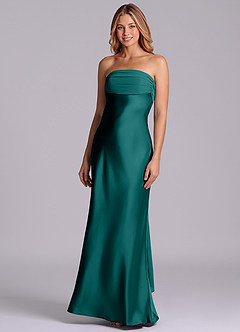 Azazie Ailanie Brudtärnklänningar Klä av Tubklänning i Stretch Satin Axelbandslös Påfågelblå image1