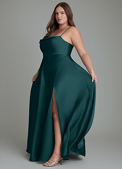 Azazie Elle Bridesmaid Dresses Pine A-Line Pleated Stretch Satin Dress image14
