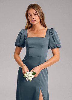 Azazie Fyona Brautjungfernkleider A-Linie Plissee Stretch-Satin Kleid Zwielichtviolett image6