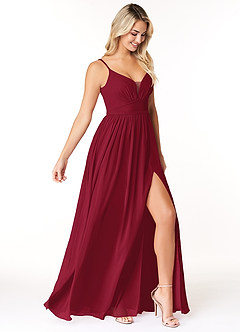 Azazie Rayna Bridesmaid Dresses Burgundy A-Line V-Neck Pleated Chiffon Dress image4