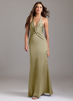 Azazie Valerie Bridesmaid Dresses Moss Green Mermaid Pleated Stretch Satin Dress image3