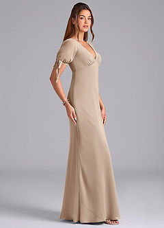 Azazie Pheby Bridesmaid Dresses Taupe A-Line Pleated Chiffon Dress image5