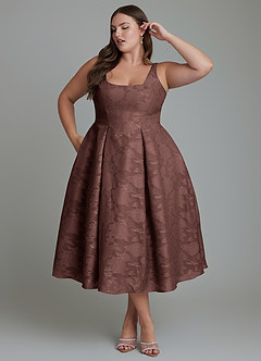 Azazie Amalie Bridesmaid Dresses Espresso A-Line Pleated Floral Burnout Dress image12
