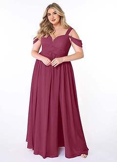 Azazie Lianne Bridesmaid Dresses Mulberry A-Line Off the Shoulder Chiffon Dress image8