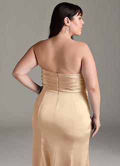 Azazie Yola Bridesmaid Dresses Champagne Sheath V-Neck Pleated Stretch Satin Convertible Dress image15