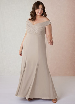 Azazie Lecia Bridesmaid Dresses Frost Empire Off-The-Shoulder Pleated Chiffon Convertible Dress image8