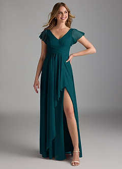 Azazie Omari Bridesmaid Dresses Pine A-Line Mesh Dress image1