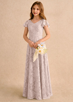 Azazie Narin Girls Formal Robe Demoiselle D'honneur Fillette Robe Trapèze en Blumen-Burnout avec manches Rose Pâle image4