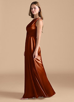 Azazie Dallas Bridesmaid Dresses Auburn A-Line One Shoulder Metallic Satin Dress image5