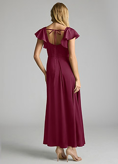 Azazie Bondi Bridesmaid Dresses Mulberry A-Line Ruched Stretch Satin Dress image3
