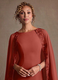 Azazie Artemisia vestidos de madre de la novia Vestido de Terracota de Gasa de Corte Recto con Encaje image7