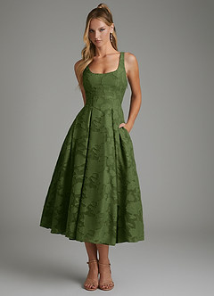 Azazie Isabella Bridesmaid Dresses Olive A-Line Corset Floral Burnout Dress image1