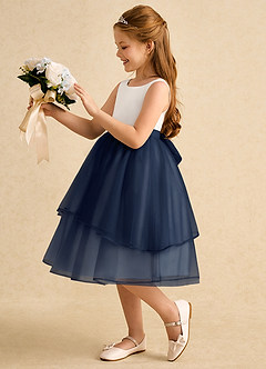 Azazie Rene Flower Girl Dresses Ivory Dark Navy A-Line Bow Tulle Dress image5