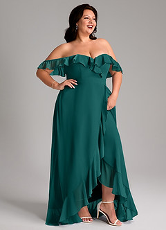 Azazie Lyra Bridesmaid Dresses Peacock A-Line Chiffon Convertible Dress image4