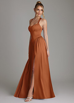 Azazie Francis Robes de demoiselle d'honneur Robe Trapèze en Satin extensible Corset Cuivre image6