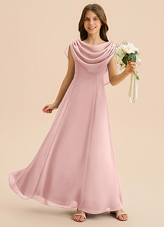 Azazie Lambie Junior Powder Pink A-Line Pleated Chiffon Dress image3