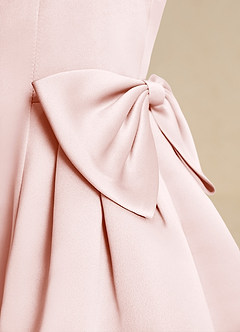 Azazie Macaroon Flower Girl Dresses Blushing Pink Ball-Gown Bow Matte Satin Dress image6