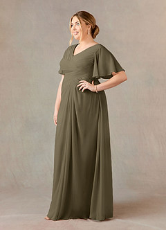 Azazie Morning Glory vestidos de madre de la novia Vestido de Verde Sauce de Gasa de Corte en A con Cuello en V fruncido image7