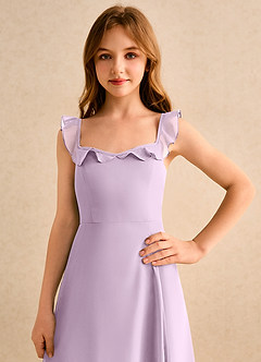 Azazie Chip Girls Formal Flower Girl Dresses Frosted Lilac A-Line Sleeveless Chiffon Dress image6