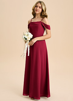 Azazie Anselie Junior Burgundy A-Line Off the Shoulder Chiffon Dress image6
