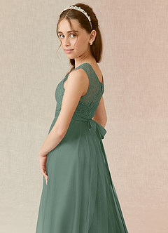 Azazie Georgette Junior A-Linie Spitze Tüll Kleid Eukalyptus image6
