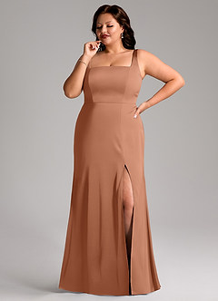 Azazie Frostine Vestidos de damas de honor Vestido de Bronceador de Satén Elástico de Corte en A con Lazo image10