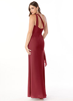 Azazie Maive Bridesmaid Dresses Pomegranate Sheath Pleated Ruffle Chiffon Dress image4