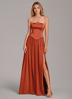 Azazie Cadence Suknie dla druhen Linia A Gorset Satyna elastyczna Do ziemi Sukienka image5