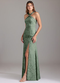 Azazie Rue Bridesmaid Dresses Matcha A-Line Pleated Floral Burnout Dress image3