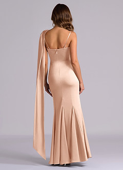 Azazie Inara Bridesmaid Dresses Rose Gold Mermaid Pleated Stretch Satin Dress image3