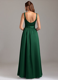 Azazie Elliott Bridesmaid Dresses Dark Green A-Line with Pockets Stretch Satin Dress image6