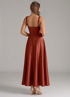 Azazie Shaude Jurken voor bruidsmeisjes Jurk van Stretch Satijn met A-Lijn Geplooid Terracotta image6