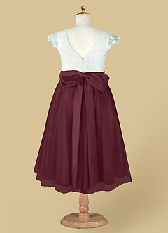 Azazie Vetty Flower Girl Dresses Ivory Cabernet A-Line Lace Tulle Dress image13