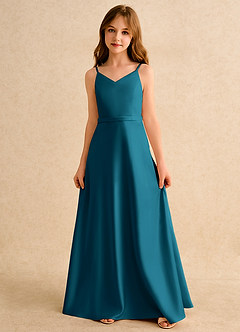 Azazie Fishie Girls Formal Abiti da Ragazza di Fiori Abito A-Line in Raso Opaco Blu Inchiostro image4