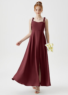 Azazie Rosey Junior A-Linie Herzausschnitt Stretch-Satin Kleid Merlot image1