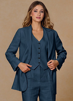 front Belicia Dark Navy 100% Linen Blazer